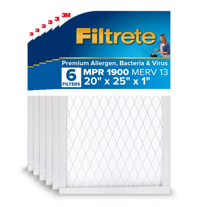 Filtrete 20x25x1 AC Furnace Air Filter, MERV 13, MPR 1900, Premium Allergen, Bacteria & Virus Filter, 3-Month Pleated 1-Inch Electrostatic Air Cleaning Filter, 6-Pack (Actual Size 19.69x24.69x0.78 in) - Image 1